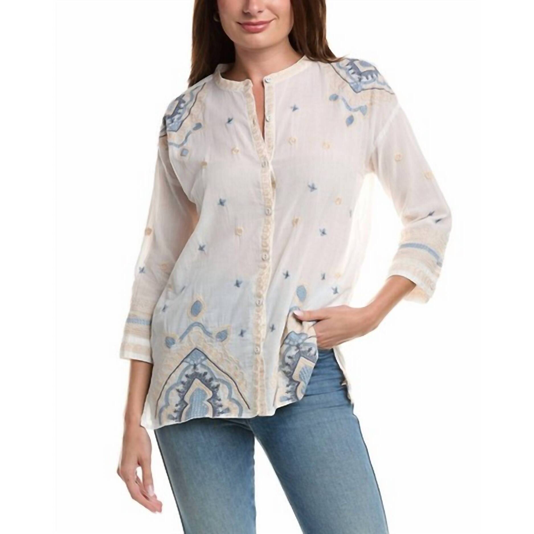 New Johnny Was Slim Audrey Mandarin 3/4 Tunic In White